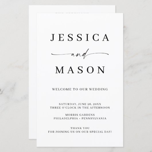 Classic Elegance Budget Hochzeitsprogramm (Vorne/Hinten)