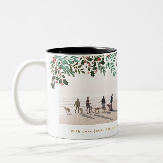 Classic Elegance Christmas Holiday Two Photo Zweifarbige Tasse (Links)