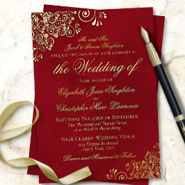 Classic Elegance Crimson Red Formal Wedding Gold Folieneinladung