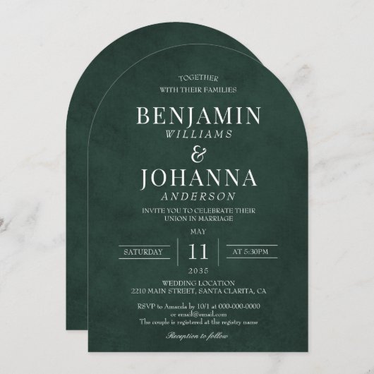 Classic Elegance Forest Green Wedding Arch Einladung (Vorne/Hinten)
