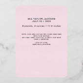 Classic Elegance Foto FOIL Geburtserklärung Folieneinladung (Rückseite)