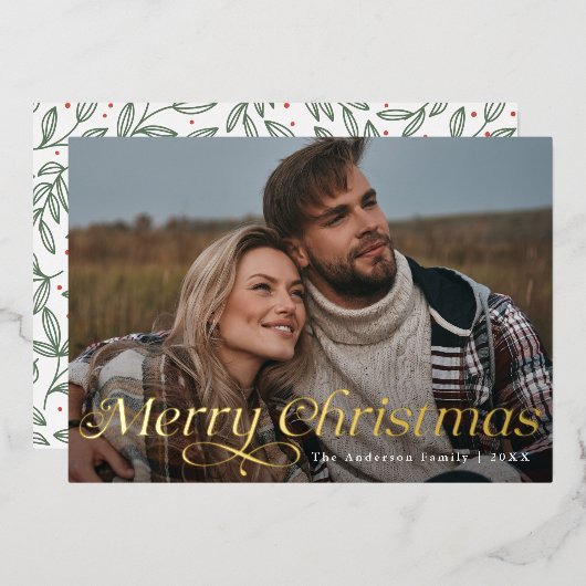 Classic Elegance Gold Frohe Weihnachtskarte Folieneinladung (Vorderseite/Rückseite)