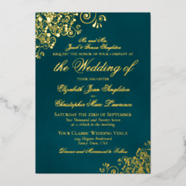 Classic Elegance Gold on Dark Teal Formal Wedding Folieneinladung