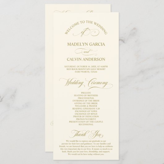 Classic Elegance Gold Script, Hochzeitsfeier Programm (Vorne/Hinten)