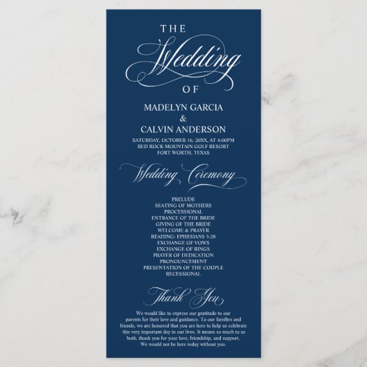 Classic Elegance Gold Script, Hochzeitsfeier Programm (Vorderseite)