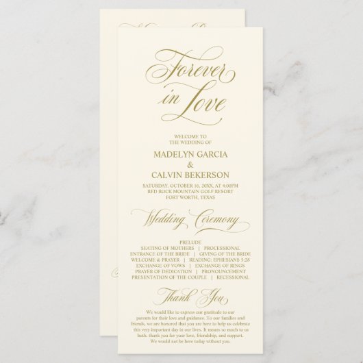 Classic Elegance Gold Script, Hochzeitsfeier Programm (Vorne/Hinten)