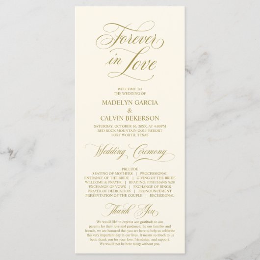 Classic Elegance Gold Script, Hochzeitsfeier Programm (Vorderseite)