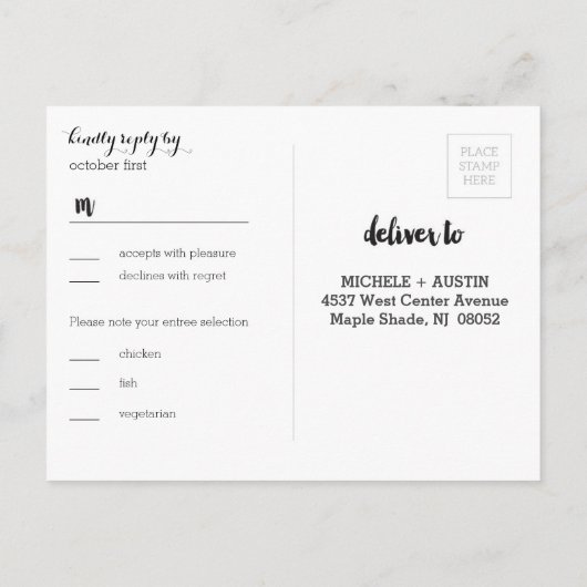 Classic Elegance - Hochzeitserfahrung RSVP Postcar Einladungspostkarte (Rückseite)