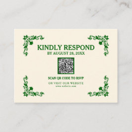 Classic Elegance Ivory & Emerald Islamic QR RSVP Begleitkarte