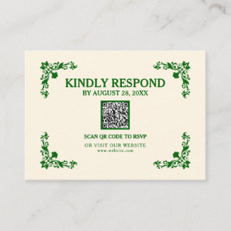 Classic Elegance Ivory & Emerald Islamic QR RSVP Begleitkarte