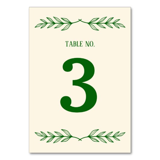 Classic Elegance Ivory & Emerald Islamic Wedding Tischnummer (Vorderseite)