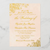 Classic Elegance Marbled Peach Formal Wedding Gold Folieneinladung (Vorderseite)