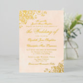 Classic Elegance Marbled Peach Formal Wedding Gold Folieneinladung (Stehend vorne)