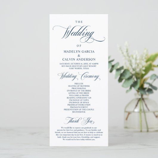 Classic Elegance Navy Blue, Hochzeitserie Programm (Stehend Vorderseite)