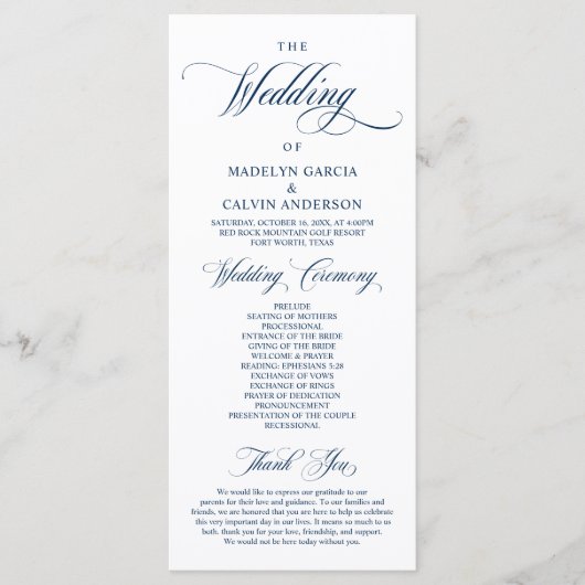 Classic Elegance Navy Blue, Hochzeitserie Programm (Vorderseite)