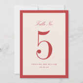 Classic Elegance Red Wedding Tischnummer Card (Vorderseite)