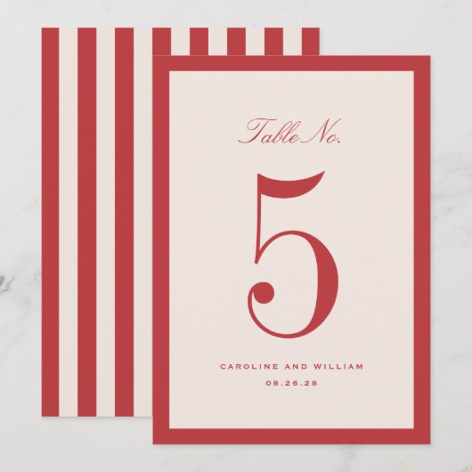 Classic Elegance Red Wedding Tischnummer Card (Vorne/Hinten)