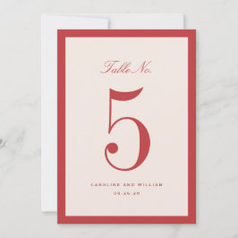 Classic Elegance Red Wedding Tischnummer Card