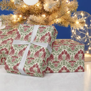 Classic Elegance Rot und Grün WeihnachtsDamask Geschenkpapier