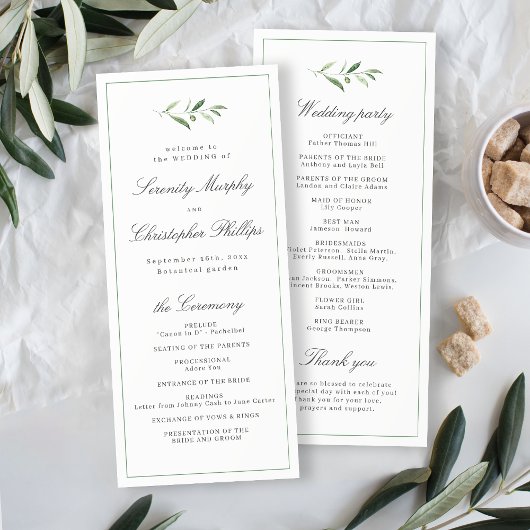 Classic Elegance Script Greenerity Wedding Program Menükarte