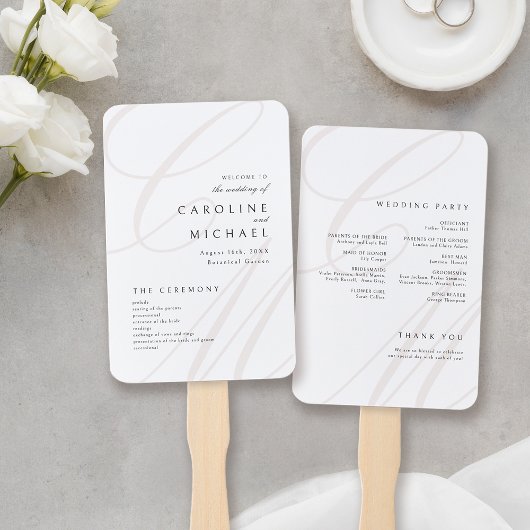 Classic Elegance Script Monogram Wedding Program Fächer