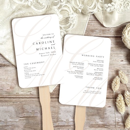 Classic Elegance Script Monogram Wedding Program Fächer