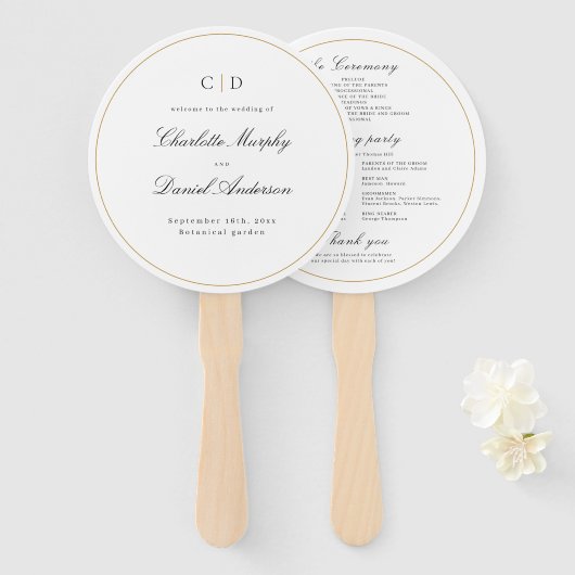 Classic Elegance Script Monogram Wedding Program H Fächer (Vorne und Hinten)