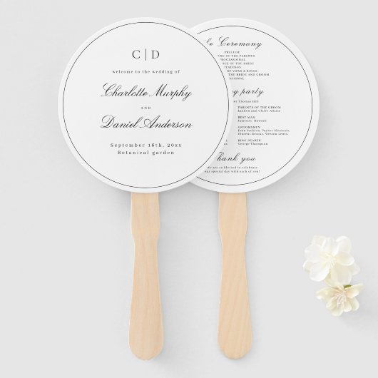 Classic Elegance Script Monogram Wedding Program H Fächer (Vorne und Hinten)
