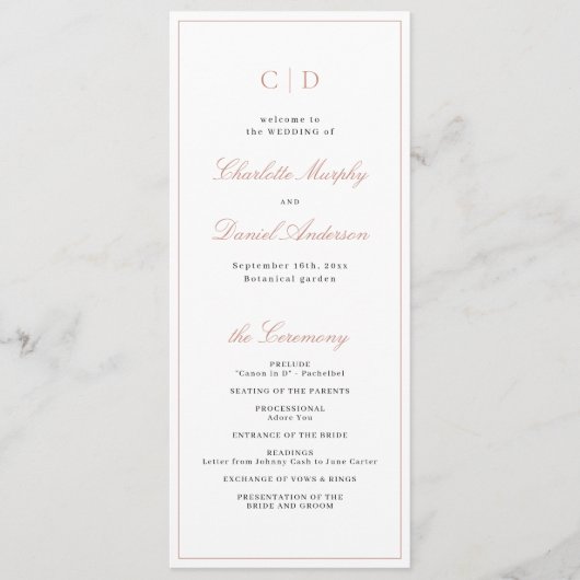 Classic Elegance Script Monogram Wedding Program Menükarte (Vorderseite)
