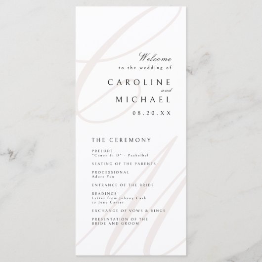 Classic Elegance Script Monogram Wedding Program Programm (Vorderseite)