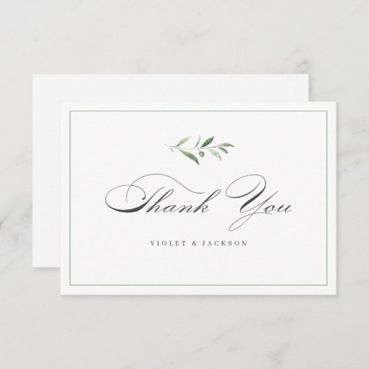 Classic Elegance Script Simple Greenery Vielen Dan Dankeskarte (Vorne/Hinten)
