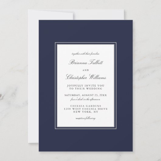 Classic Elegance Simple Navy Blue Wedding Einladung (Vorderseite)