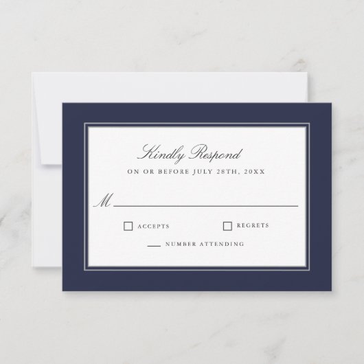 Classic Elegance Simple Navy Wedding RSVP Karte (Vorderseite)