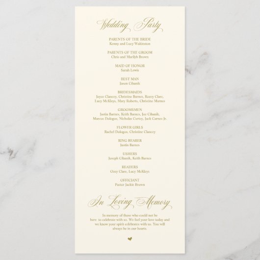 Classic Elegance Vintag Gold, Hochzeitsfeier Programm (Rückseite)