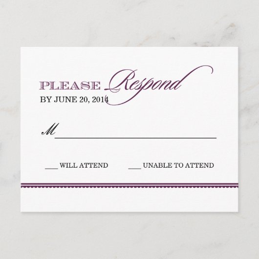 Classic Elegance Wedding Antwort Postkarte (Vorderseite)