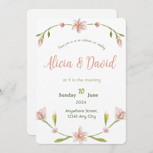 Classic Elegance Wedding Einladung (Vorne/Hinten)