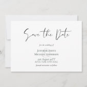 Classic Elegance White Script Save the Date Budget (Vorderseite)
