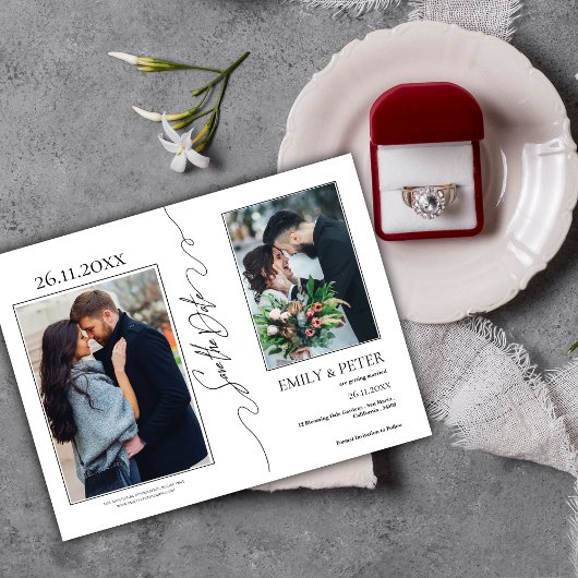 Classic Elegant 3 Foto Wedding Save the Date Ankündigungspostkarte