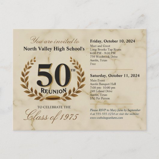 Classic Elegant 50. High School Wiedersehen - 2 Ta Postkarte (Vorderseite)