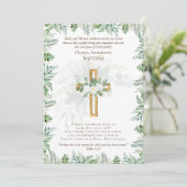 Classic Elegant BAPTISM Einladung White Roses Gold (Stehend Vorderseite)