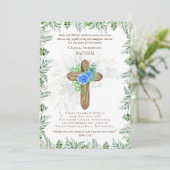 Classic Elegant BAPTISM Invite Blue Chrysanthamum (Stehend Vorderseite)