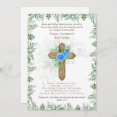 Classic Elegant BAPTISM Invite Blue Chrysanthamum (Vorne/Hinten)