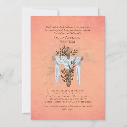 Classic Elegant BAPTISM Invite Coral (Vorderseite)