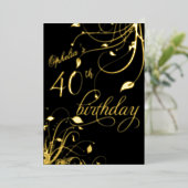 Classic Elegant Black and Gold Birthday Folieneinladung (Stehend vorne)