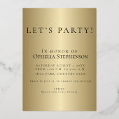 Classic Elegant Black and Gold Birthday Folieneinladung (Rückseite)