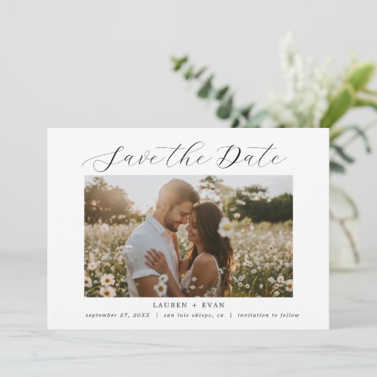 Classic Elegant Black and White Save the Date Einladung (Stehend Vorderseite)