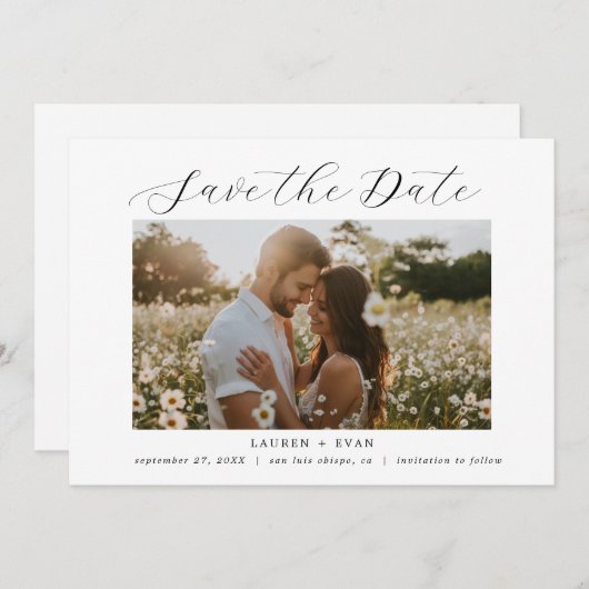 Classic Elegant Black and White Save the Date Einladung (Vorne/Hinten)