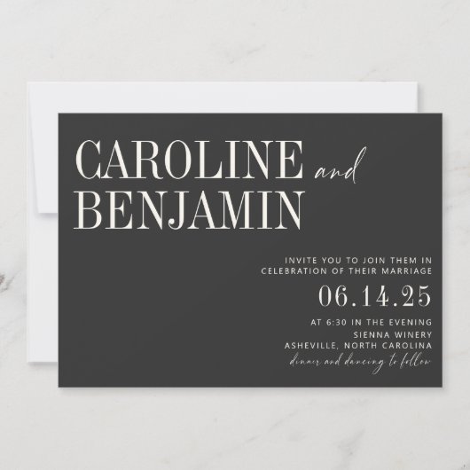 Classic Elegant Black and White Script Wedding Inv Einladung (Vorderseite)