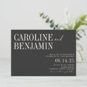 Classic Elegant Black and White Script Wedding Inv Einladung (Stehend Vorderseite)