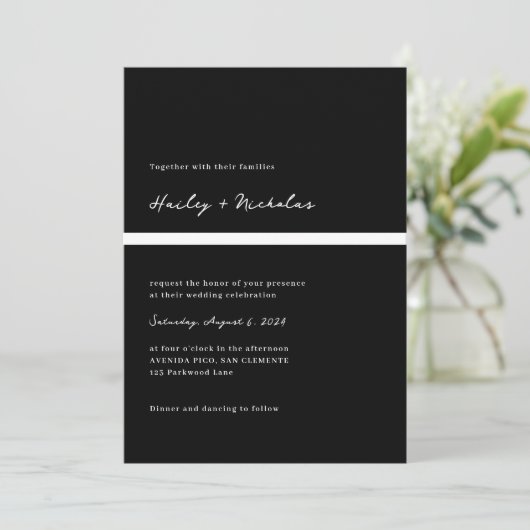 Classic Elegant Black Bold Heading Foto Wedding Einladung (Stehend Vorderseite)